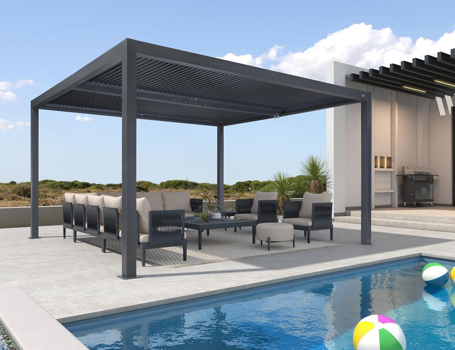 image:imagePURPLE LEAF Louvered Pergola 94AS 11 x 14 Outdoor Aluminum Pergola with Adjustable Roof for Deck Backyard Garden Grey Hardtop GazeboAluminum