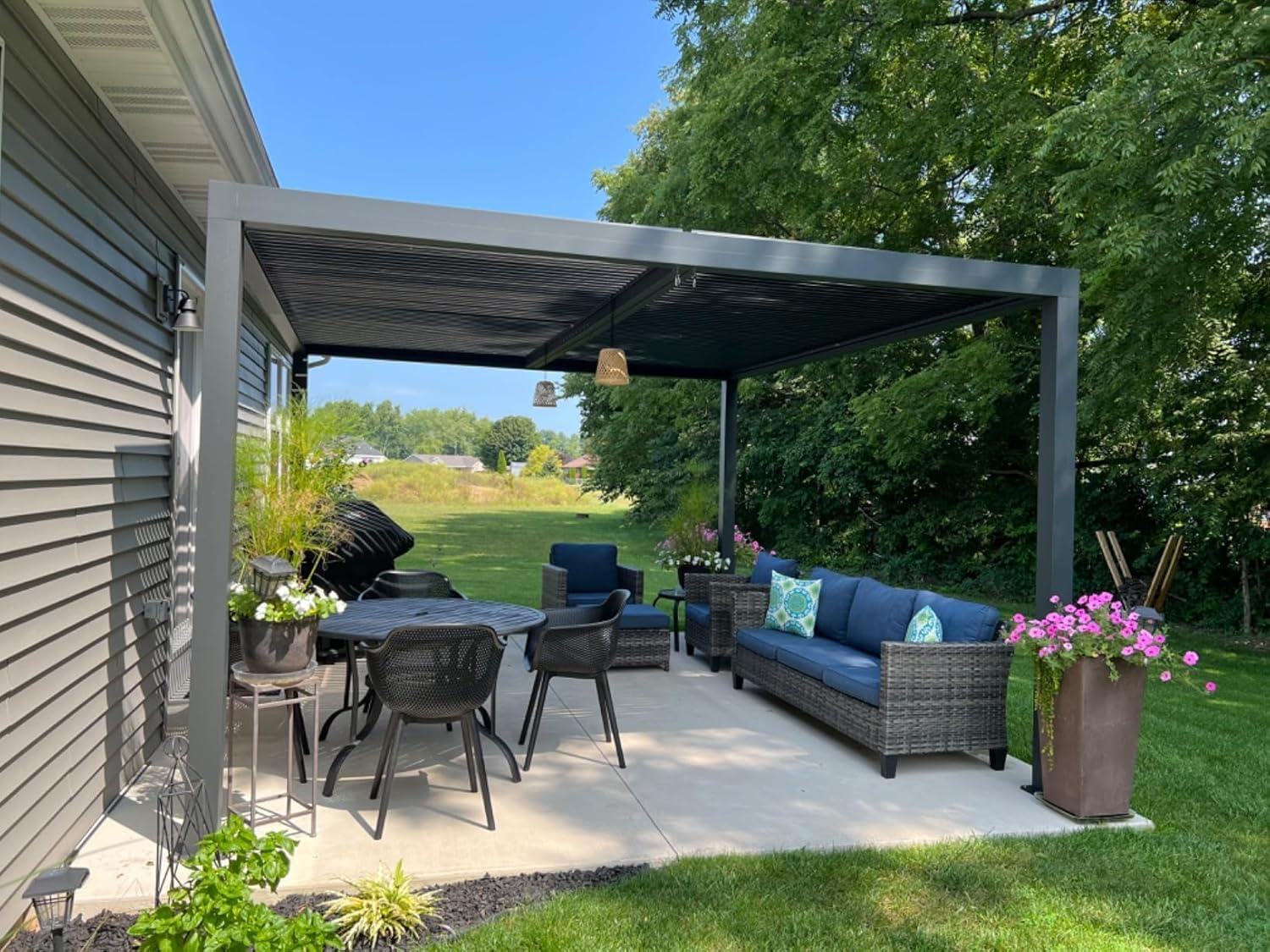 image:imagePURPLE LEAF Louvered Pergola 94AS 11 x 14 Outdoor Aluminum Pergola with Adjustable Roof for Deck Backyard Garden Grey Hardtop GazeboAluminum