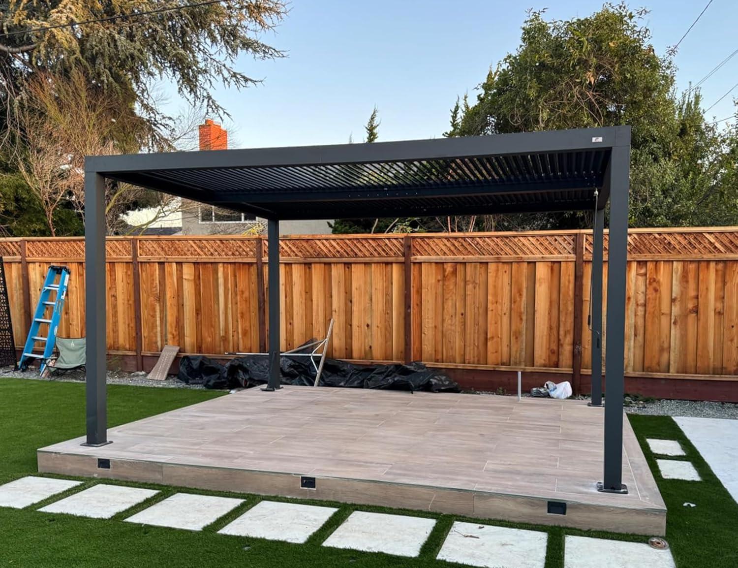 image:imagePURPLE LEAF Louvered Pergola 94AS 11 x 14 Outdoor Aluminum Pergola with Adjustable Roof for Deck Backyard Garden Grey Hardtop GazeboAluminum