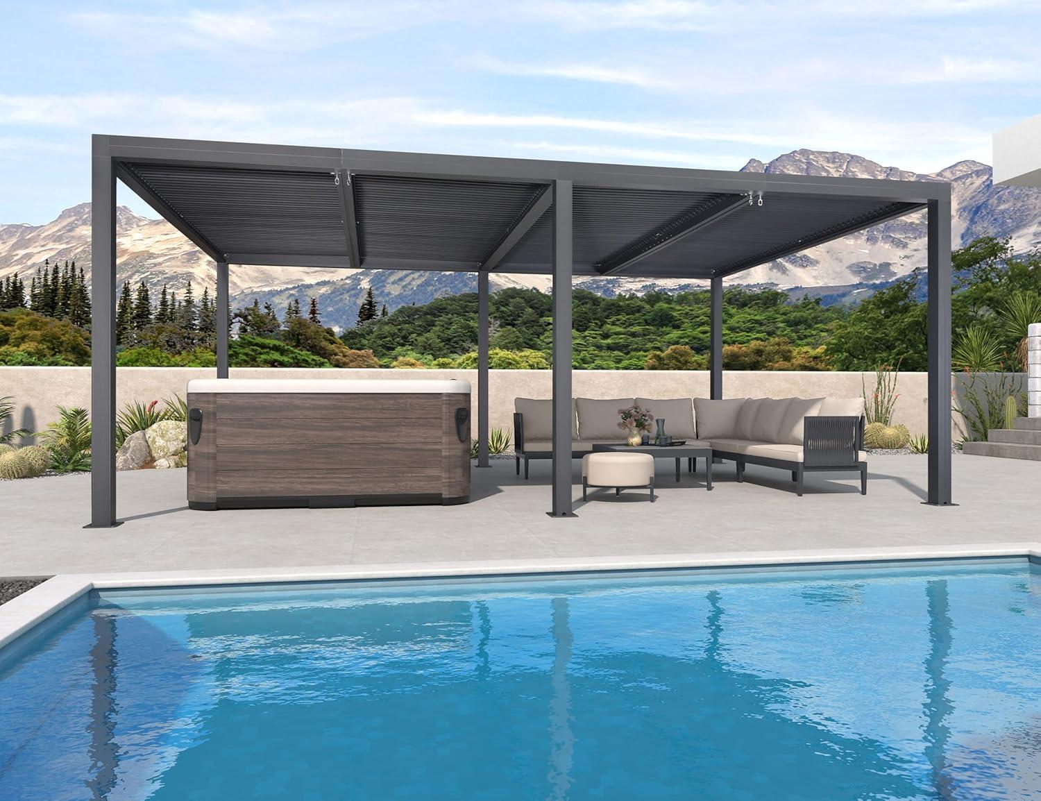 image:imagePURPLE LEAF Louvered Pergola 94AS 11 x 14 Outdoor Aluminum Pergola with Adjustable Roof for Deck Backyard Garden Grey Hardtop GazeboAluminum