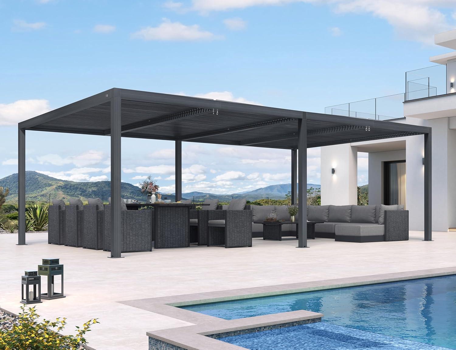 image:imagePURPLE LEAF Louvered Pergola 94AS 11 x 14 Outdoor Aluminum Pergola with Adjustable Roof for Deck Backyard Garden Grey Hardtop GazeboAluminum