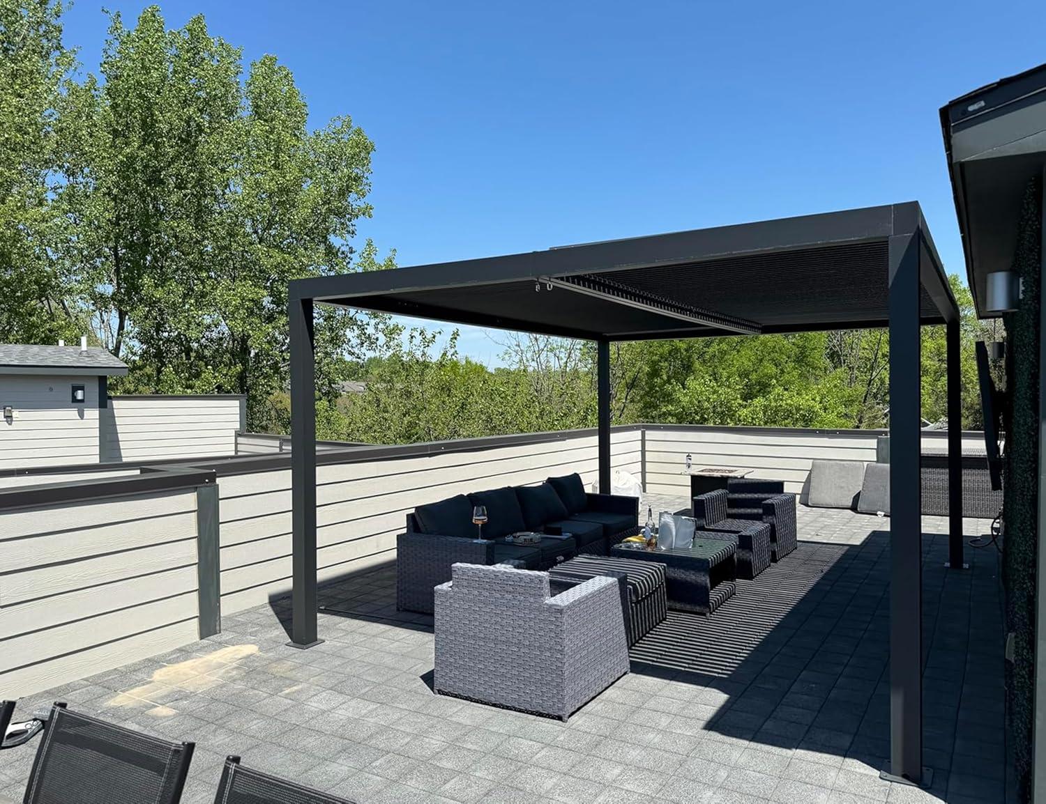 image:imagePURPLE LEAF Louvered Pergola 94AS 11 x 14 Outdoor Aluminum Pergola with Adjustable Roof for Deck Backyard Garden Grey Hardtop GazeboAluminum