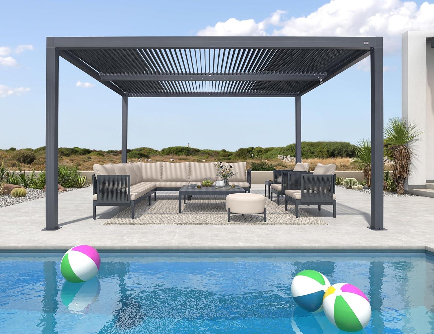 image:imagePURPLE LEAF Louvered Pergola 94AS 11 x 14 Outdoor Aluminum Pergola with Adjustable Roof for Deck Backyard Garden Grey Hardtop GazeboAluminum