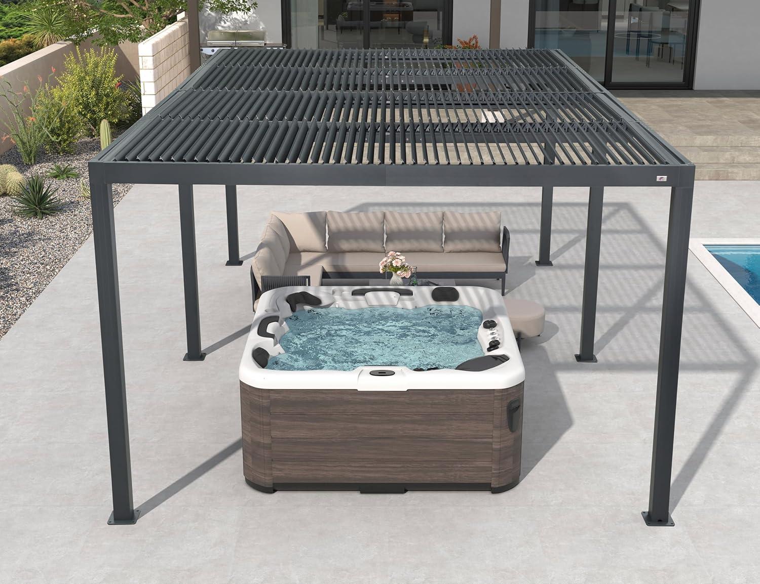 image:imagePURPLE LEAF Louvered Pergola 94AS 11 x 14 Outdoor Aluminum Pergola with Adjustable Roof for Deck Backyard Garden Grey Hardtop GazeboAluminum