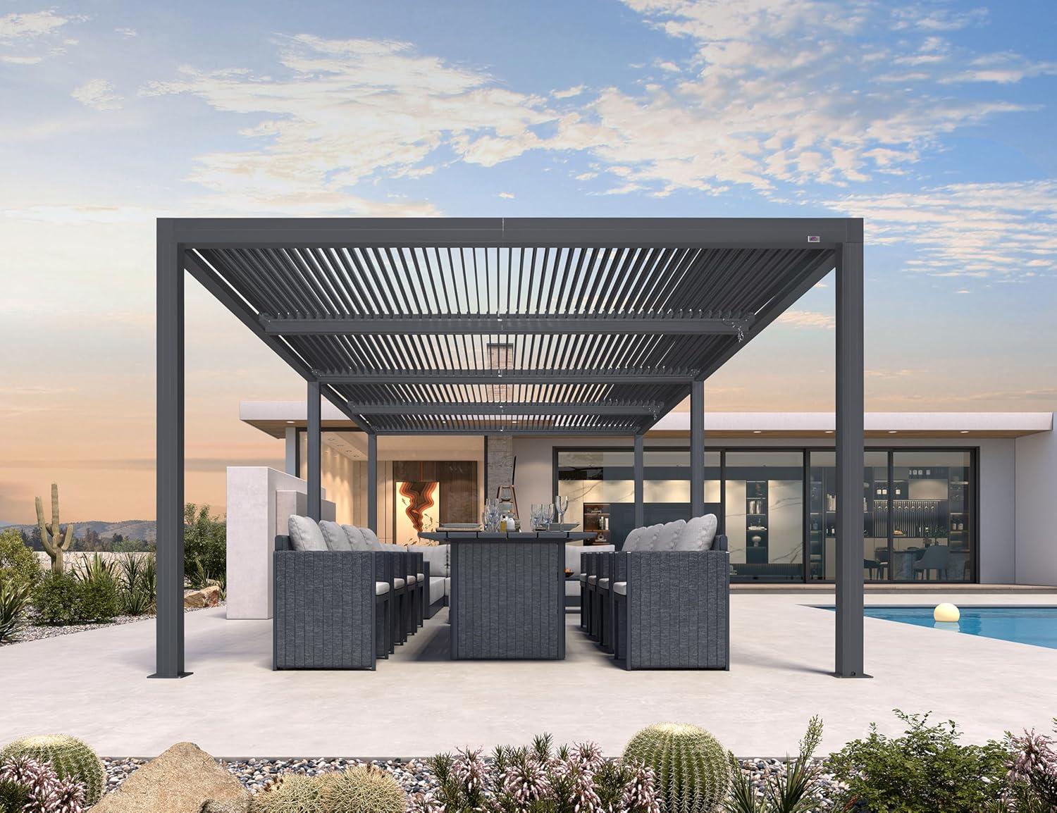 image:imagePURPLE LEAF Louvered Pergola 94AS 11 x 14 Outdoor Aluminum Pergola with Adjustable Roof for Deck Backyard Garden Grey Hardtop GazeboAluminum