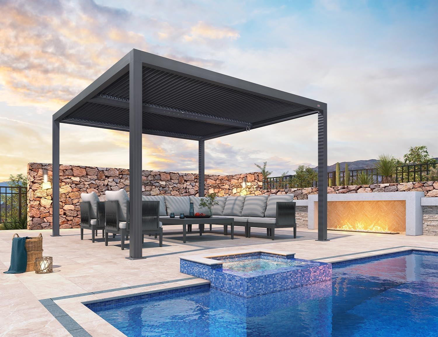 image:imagePURPLE LEAF Louvered Pergola 94AS 11 x 14 Outdoor Aluminum Pergola with Adjustable Roof for Deck Backyard Garden Grey Hardtop GazeboAluminum