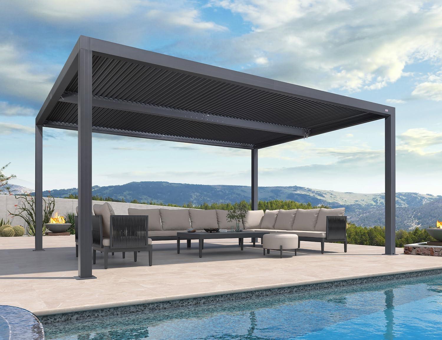 image:imagePURPLE LEAF Louvered Pergola 94AS 11 x 14 Outdoor Aluminum Pergola with Adjustable Roof for Deck Backyard Garden Grey Hardtop GazeboAluminum