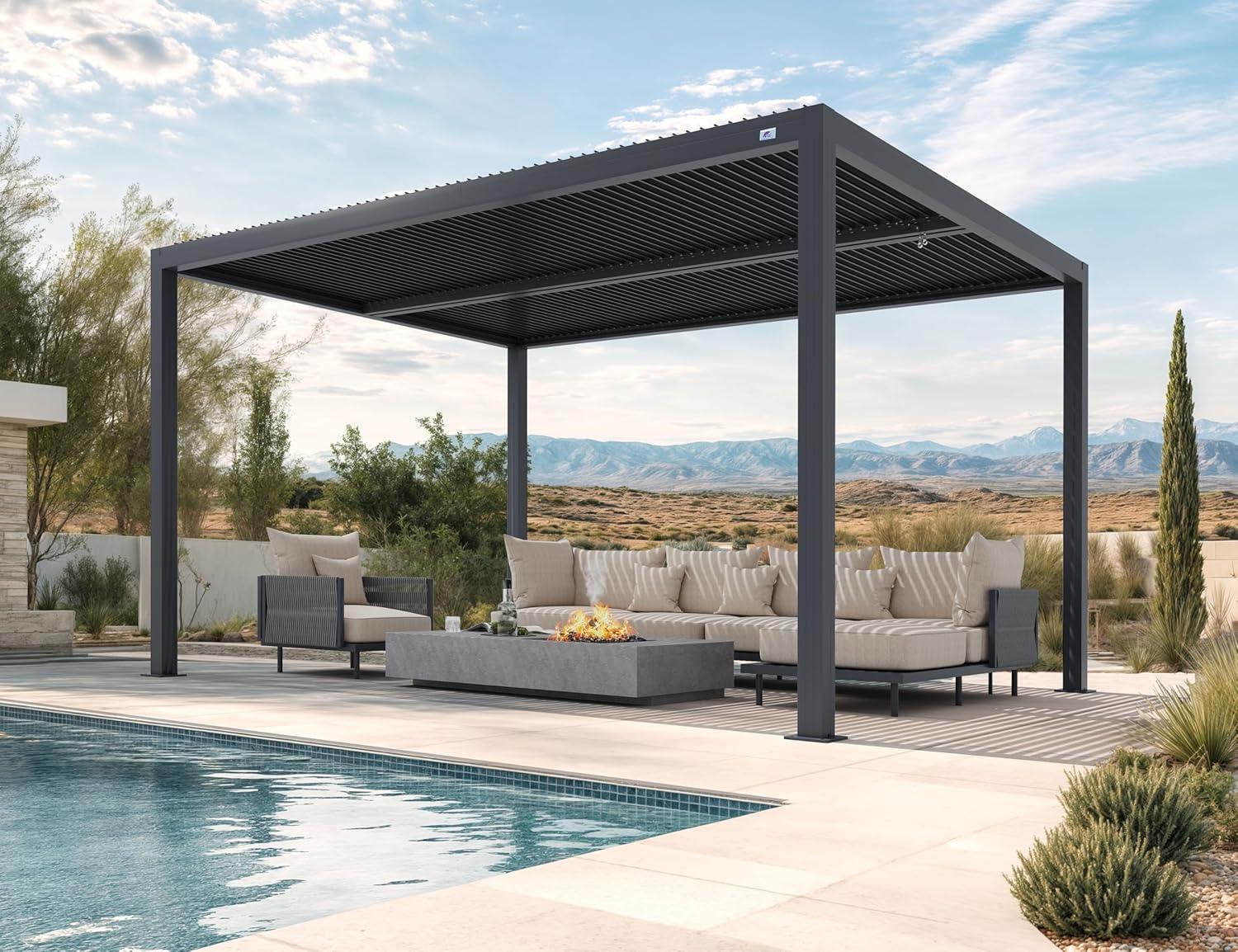 image:imagePURPLE LEAF Louvered Pergola 94AS 11 x 14 Outdoor Aluminum Pergola with Adjustable Roof for Deck Backyard Garden Grey Hardtop GazeboAluminum
