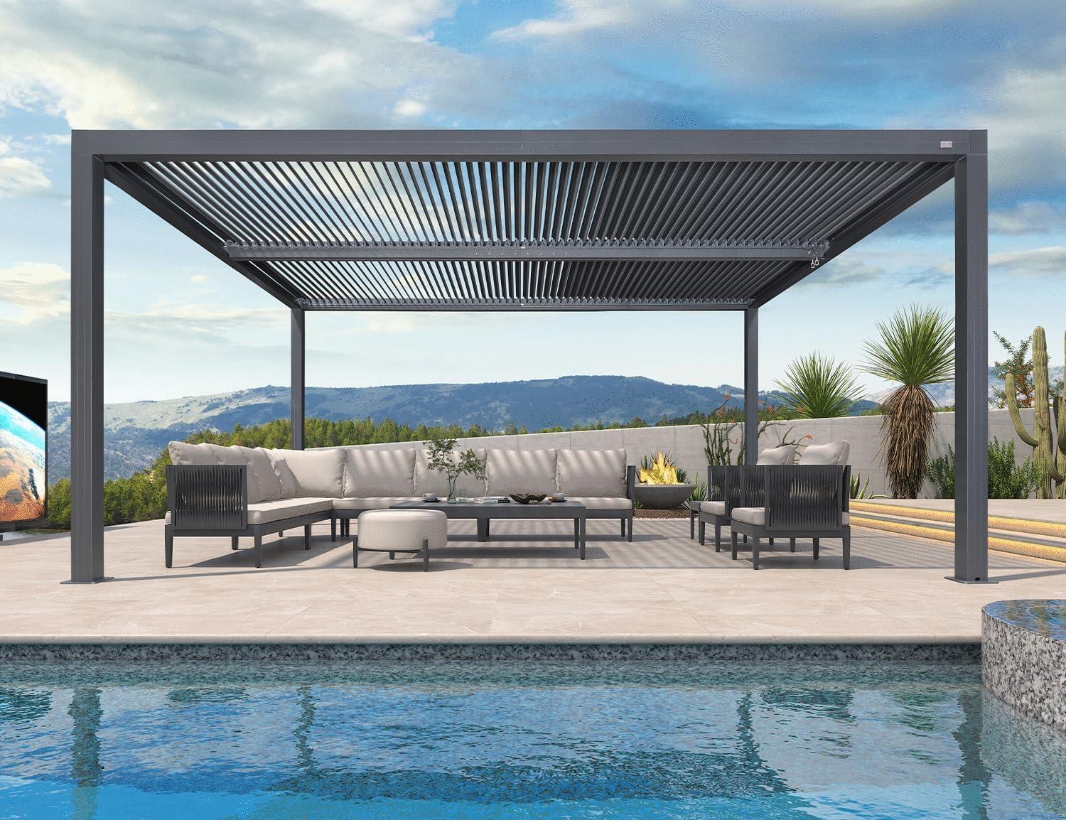 image:imagePURPLE LEAF Louvered Pergola 94AS 11 x 14 Outdoor Aluminum Pergola with Adjustable Roof for Deck Backyard Garden Grey Hardtop GazeboAluminum