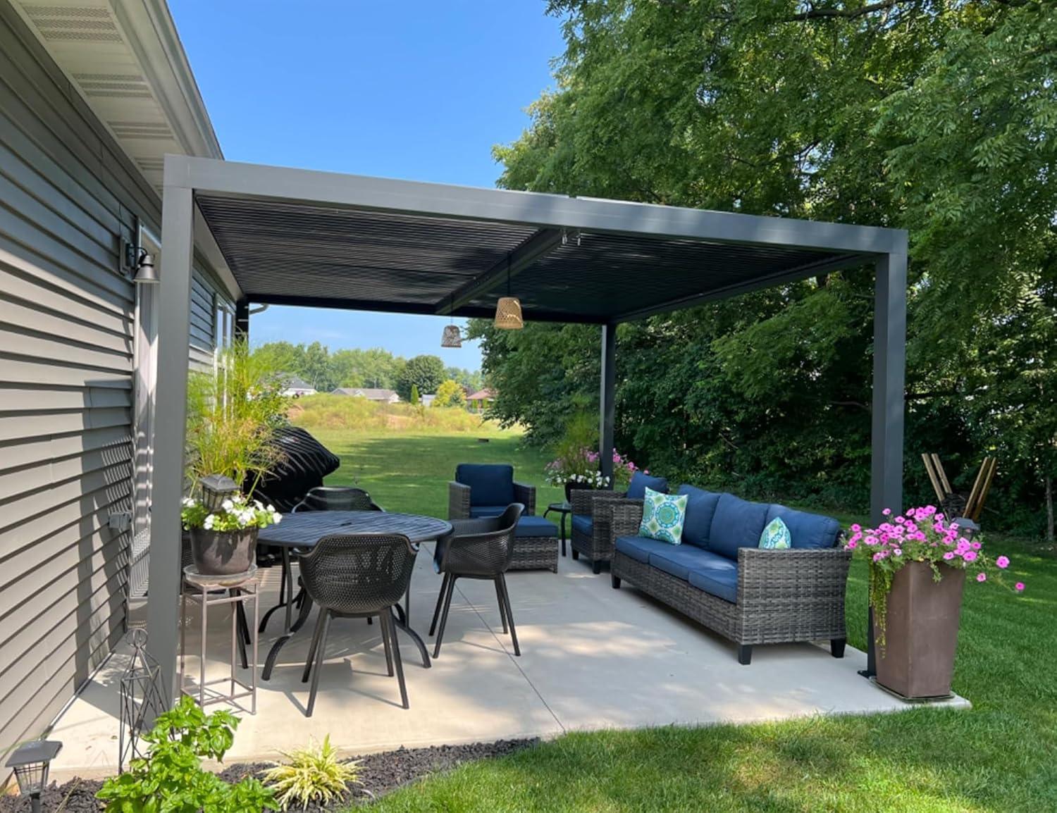 image:imagePURPLE LEAF Louvered Pergola 94AS 11 x 14 Outdoor Aluminum Pergola with Adjustable Roof for Deck Backyard Garden Grey Hardtop GazeboAluminum