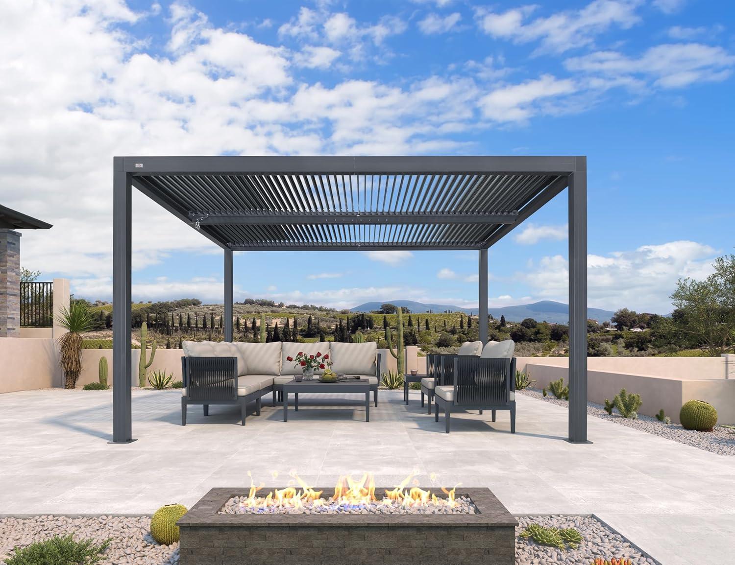 image:imagePURPLE LEAF Louvered Pergola 94AS 11 x 14 Outdoor Aluminum Pergola with Adjustable Roof for Deck Backyard Garden Grey Hardtop GazeboAluminum