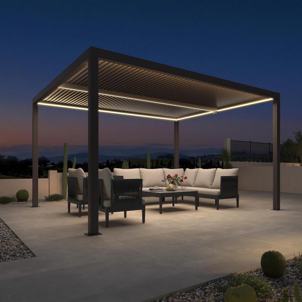 image:imagePURPLE LEAF Louvered Pergola 94AS 11 x 14 Outdoor Aluminum Pergola with Adjustable Roof for Deck Backyard Garden Grey Hardtop GazeboAluminum LED Strip Lights