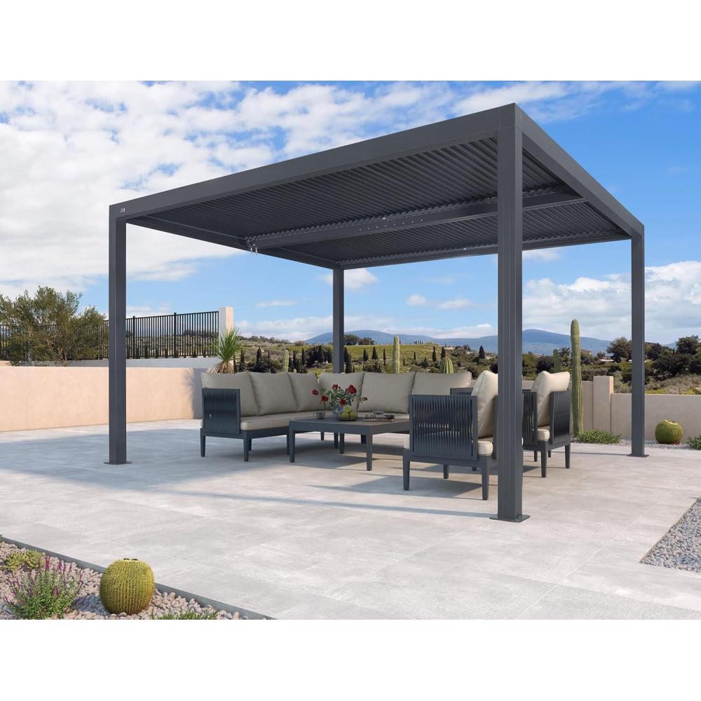 image:imagePURPLE LEAF Louvered Pergola 94AS 11 x 14 Outdoor Aluminum Pergola with Adjustable Roof for Deck Backyard Garden Grey Hardtop GazeboAluminum