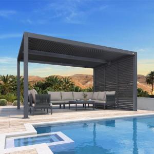 PURPLE LEAF Louvered Pergola 94AS 11′ x 14′ Outdoor Aluminum Pergola with Adjustable Roof for Deck Backyard Garden Grey Hardtop Gazebo(Aluminum & Aluminum Shutter Wall)