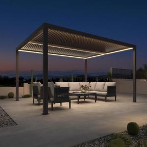 PURPLE LEAF Louvered Pergola 94AS 11′ x 14′ Outdoor Aluminum Pergola with Adjustable Roof for Deck Backyard Garden Grey Hardtop Gazebo(Aluminum & LED Strip Lights)
