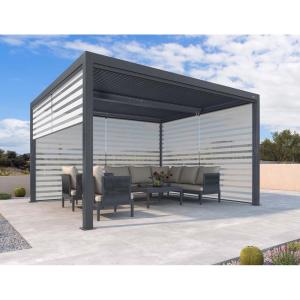 PURPLE LEAF Louvered Pergola 94AS 11′ x 14′ Outdoor Aluminum Pergola with Adjustable Roof for Deck Backyard Garden Grey Hardtop Gazebo(Aluminum & Textilene Shade Screen)